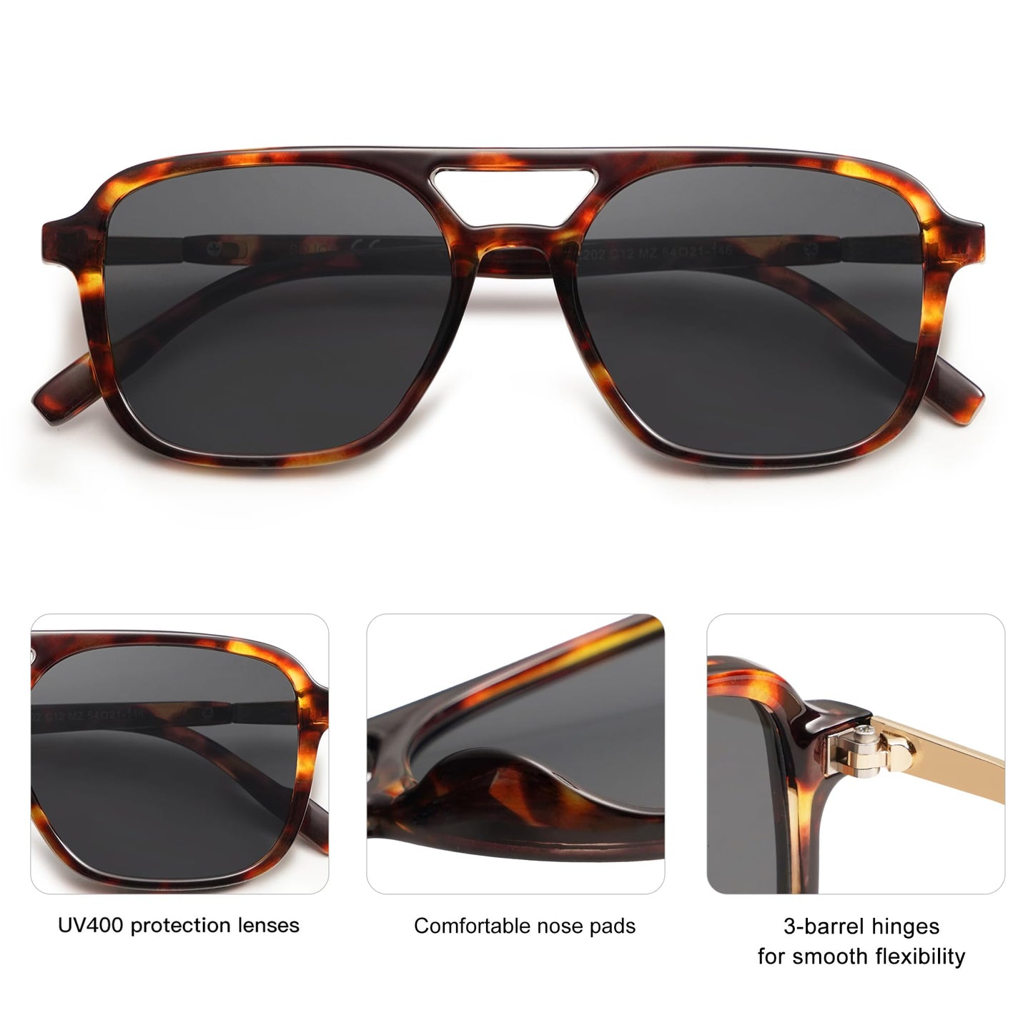 SOJOS Retro Aviator Sunglasses for Women Men,Trendy Rectangle Womens Mens Shades Sun Glasses SJ2202