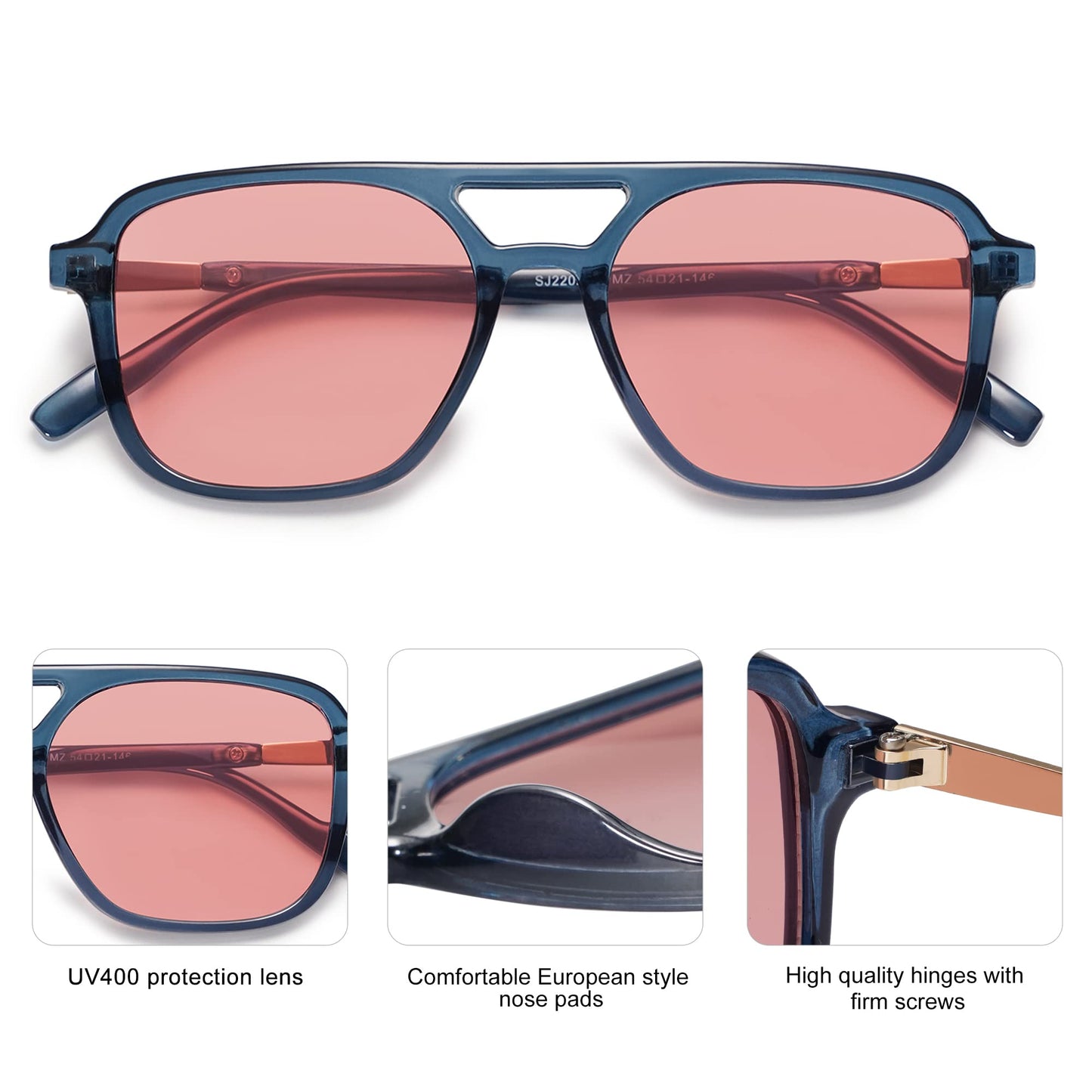 SOJOS Retro Aviator Sunglasses for Women Men,Trendy Rectangle Womens Mens Shades Sun Glasses SJ2202