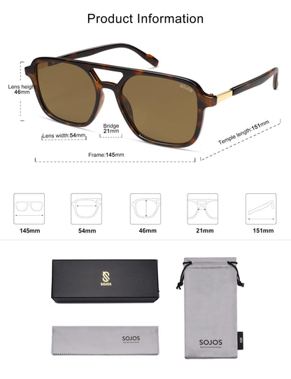 SOJOS Retro Aviator Sunglasses for Women Men,Trendy Rectangle Womens Mens Shades Sun Glasses SJ2202