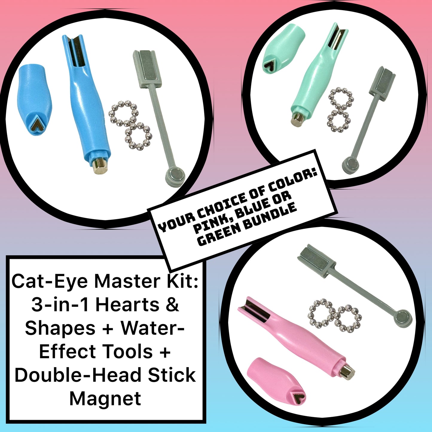 Cat-Eye Master Kit: 3-in-1 Hearts & Shapes + Water-Effect Tools + Double-Head Stick Magnet