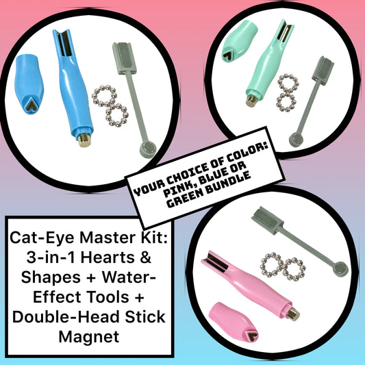 Cat-Eye Master Kit: 3-in-1 Hearts & Shapes + Water-Effect Tools + Double-Head Stick Magnet