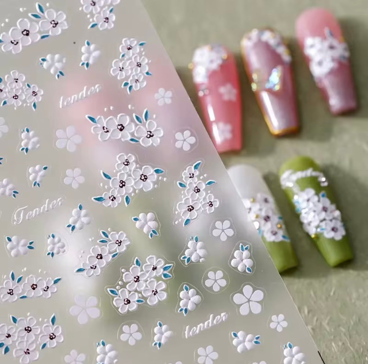 6PK 5D Embossed Flowers Nail Art Stickers Petals Decals Spring Summer Nail Decor