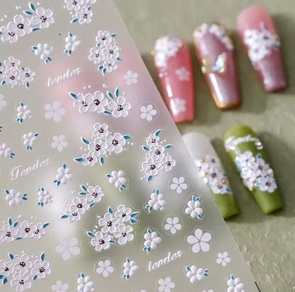 6PK 5D Embossed Flowers Nail Art Stickers Petals Decals Spring Summer Nail Decor