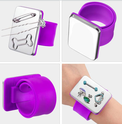 8 Pcs Hair Styling Tools Set Magnetic Gel & Silicone Wristband for Stylists, Braiders and Crafters—Wrist Strap, 1 Rat Tail Comb and 6 Plastic Clips