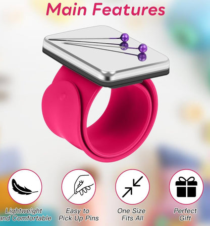 8 Pcs Hair Styling Tools Set Magnetic Gel & Silicone Wristband for Stylists, Braiders and Crafters—Wrist Strap, 1 Rat Tail Comb and 6 Plastic Clips