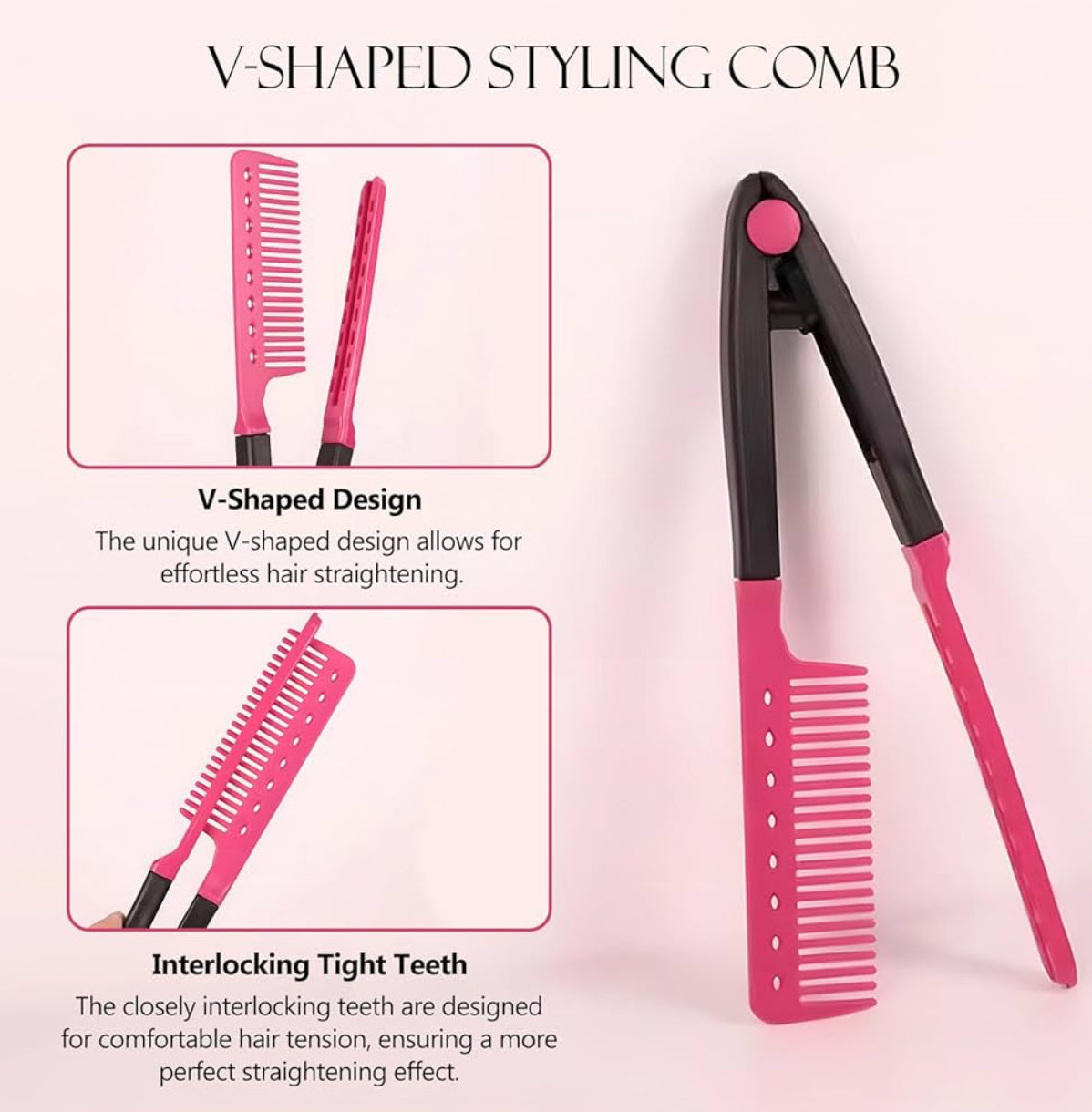 V-Clip Flat Ironing Assisting Hair Straightening Comb (2-Pack)