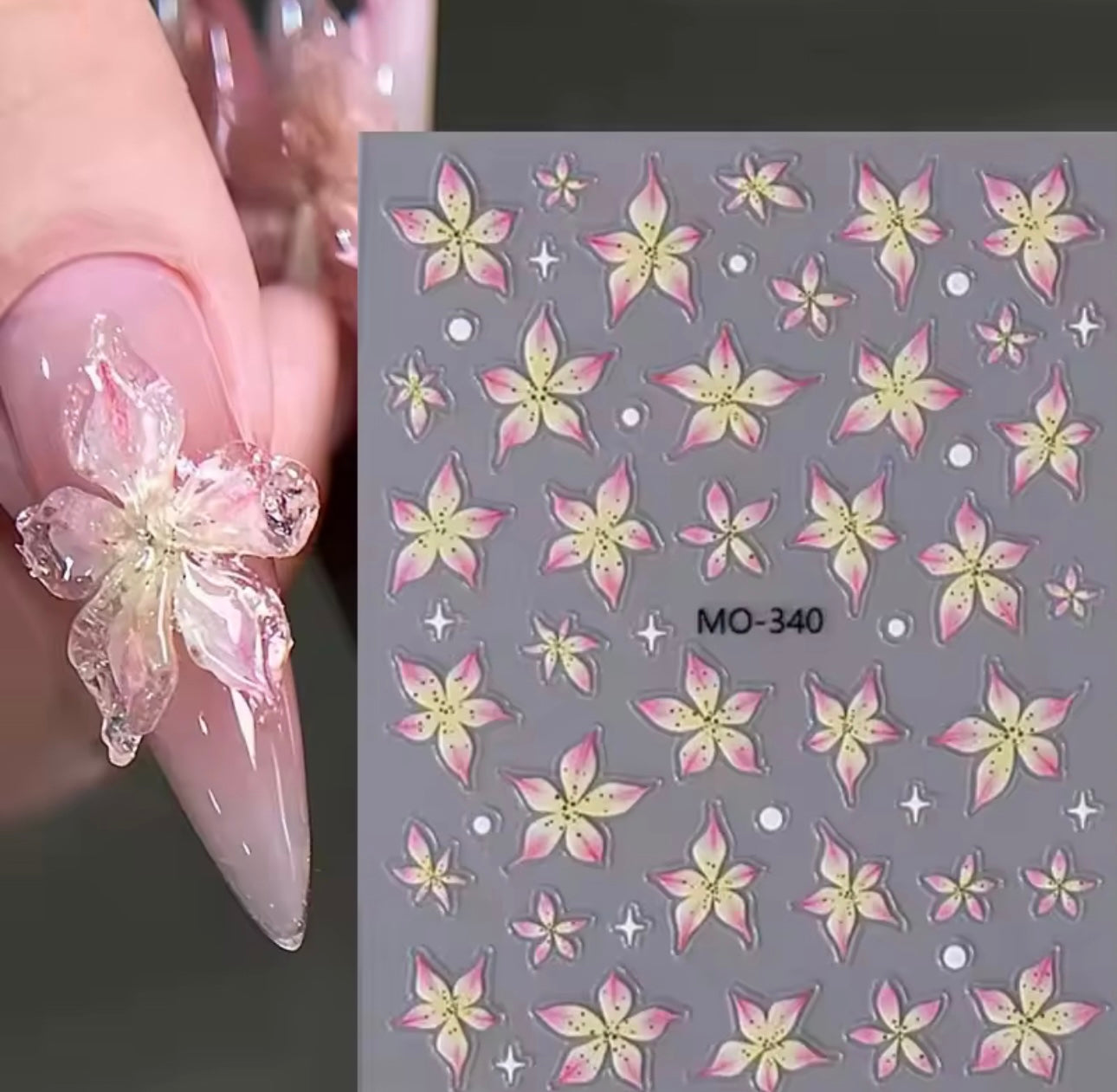 6-Pack 5D Embossed Floral Nail Art Stickers – Lily, Orchid, & Hibiscus Flowers