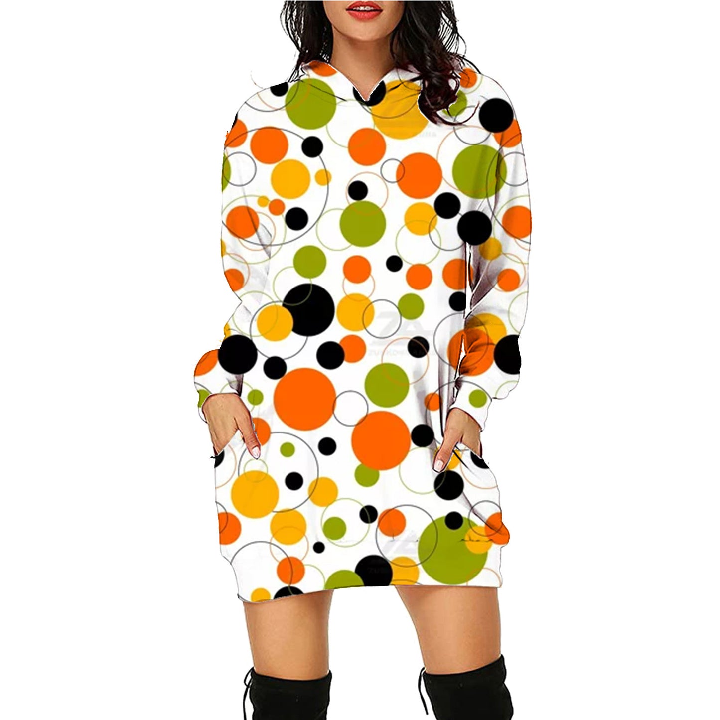 Halloween Print Long Dress Hoodie Style With Pockets