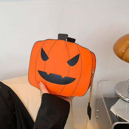 Halloween Cartoon Pumpkin Shoulder Bag For Personality Funny Creative Chain Crossbody Bags Men, Women, Girls
