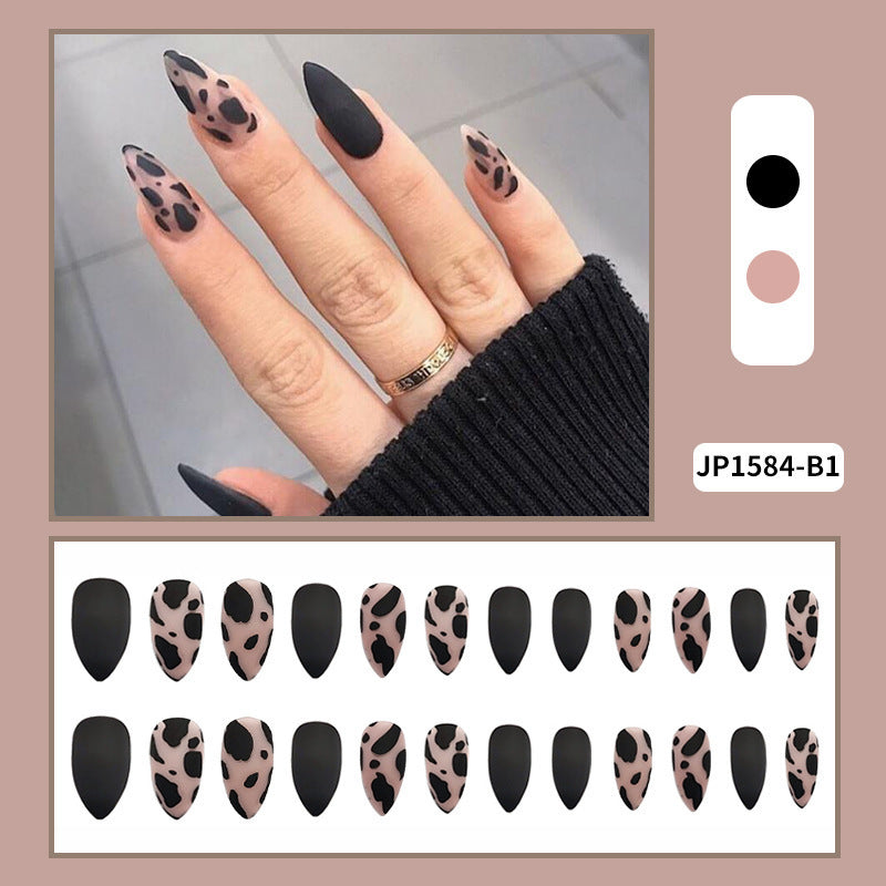 Leopard Printed Head Matte Frosted Almond Shape Wear Nail Nail Piece Finished