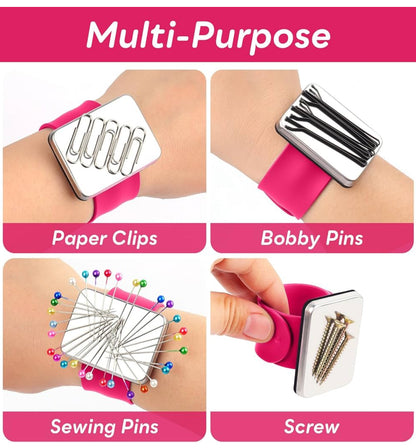 8 Pcs Hair Styling Tools Set Magnetic Gel & Silicone Wristband for Stylists, Braiders and Crafters—Wrist Strap, 1 Rat Tail Comb and 6 Plastic Clips