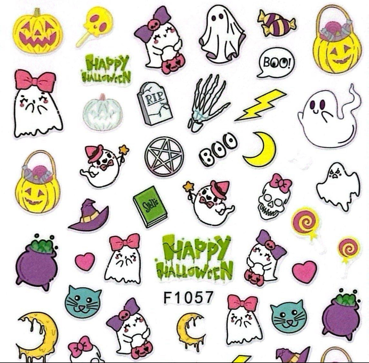 Fun Cute Halloween Nail Stickers - Pack of 5 with included Storage Album