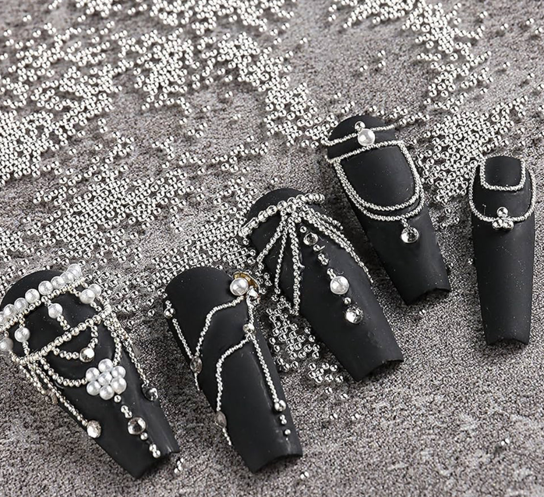 3pc Gold Silver & Colorful 0.4mm Metallic Caviar Nail Beads – 3 Jars for 3D Nail Art, DIY Nail Design, Nail Accessories