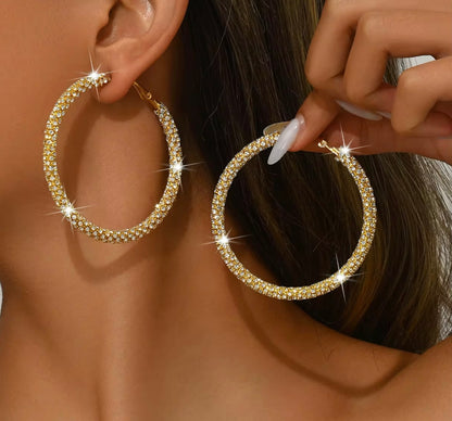 Sparkle Resin Rhinestone Wrapped Hoop Dangle Earrings, Bohemian Style