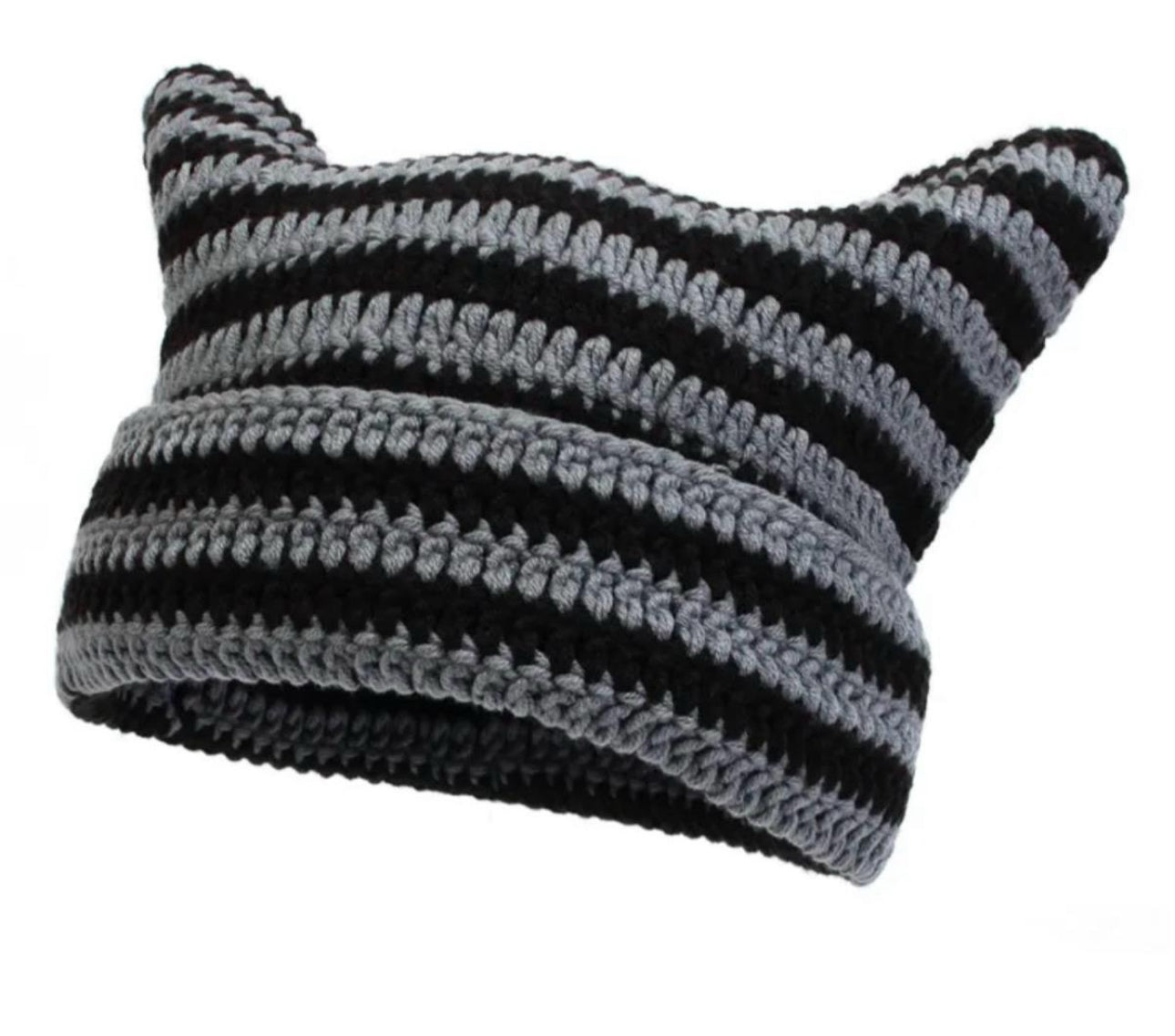 Cute Cat Ear Woolen Crochet Striped Warm Knit Hat Pullover Beanie Caps