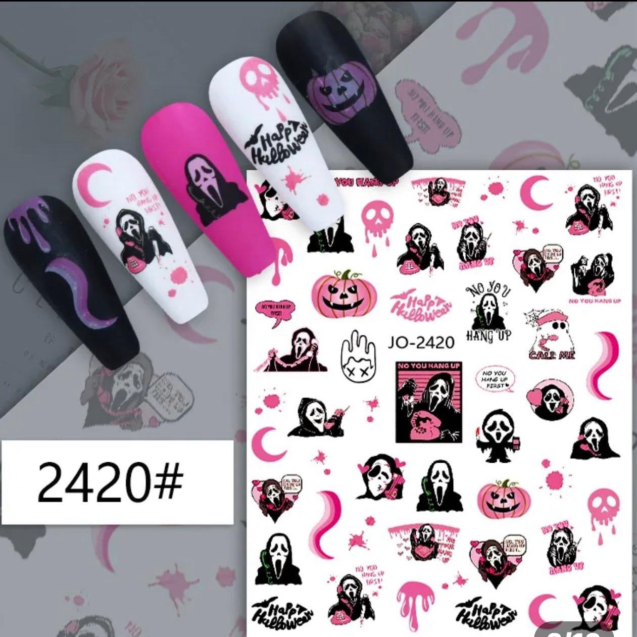 Ghost Face and NBC Themed Halloween Nail Stickers for Nail Decorations - Pack of 5 Nail Art Stickers and 1 Decal Album