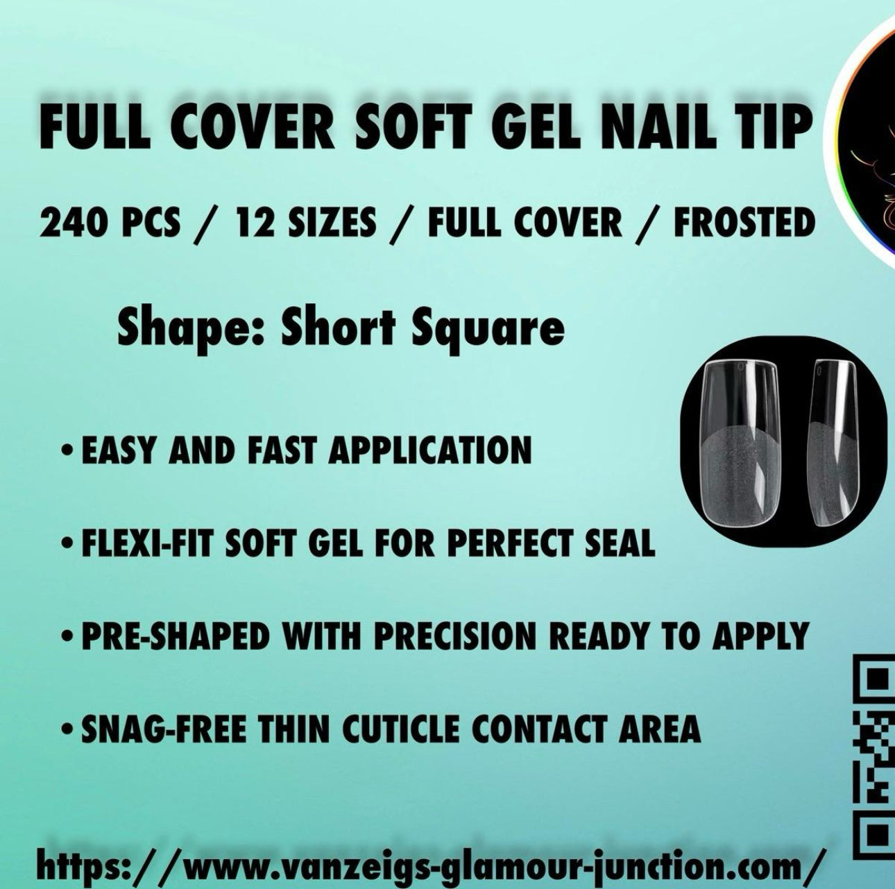 240pc Short Square Pre-Etched Full Cover Frosted Soft Gel Nail Tips - Long-lasting Manicure