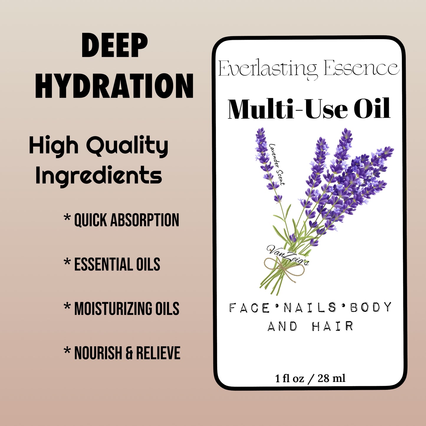 Everlasting Essence Multi-Use Oil, Lavender Essential Oil Blend for Face, Nails, Body and Hair, 2ea -1 fl oz Bottles