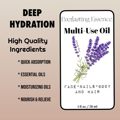 Everlasting Essence Multi-Use Oil, Lavender Essential Oil Blend for Face, Nails, Body and Hair, 2ea -1 fl oz Bottles