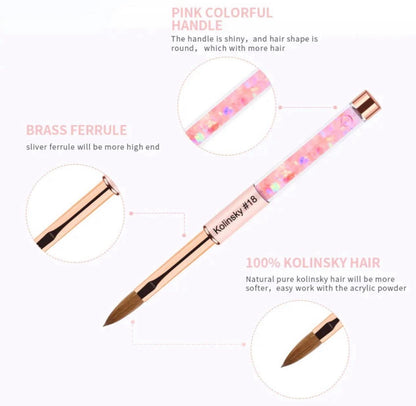 SIZE 8, Rose Gold Crimped 100% Kolinsky Acrylic Nail Brush Nails Grooming