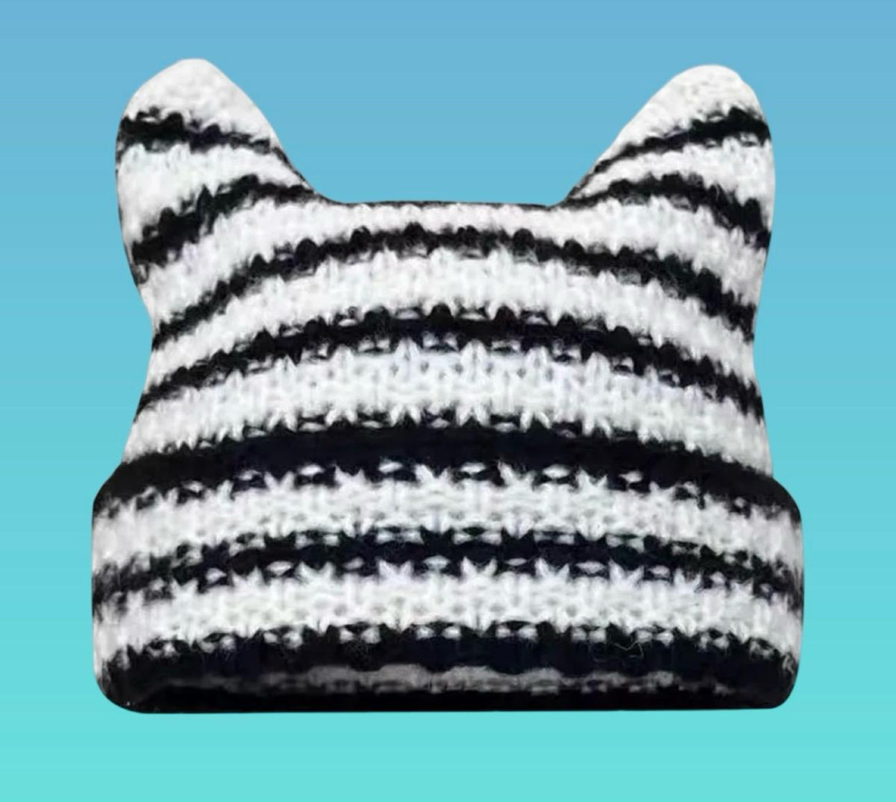 Cute Cat Ear Woolen Crochet Striped Warm Knit Hat Pullover Beanie Caps