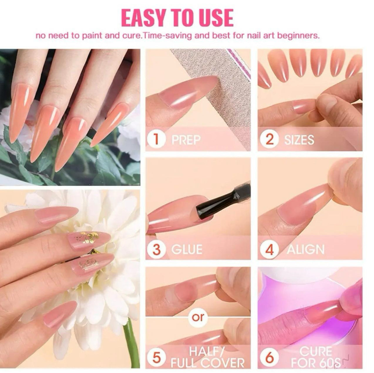 240pcs Pre-Colored Deep Pink Nude Coffin Soft Gel Nail Tips