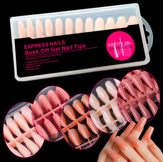 240pcs Pre-Colored Deep Pink Nude Coffin Soft Gel Nail Tips