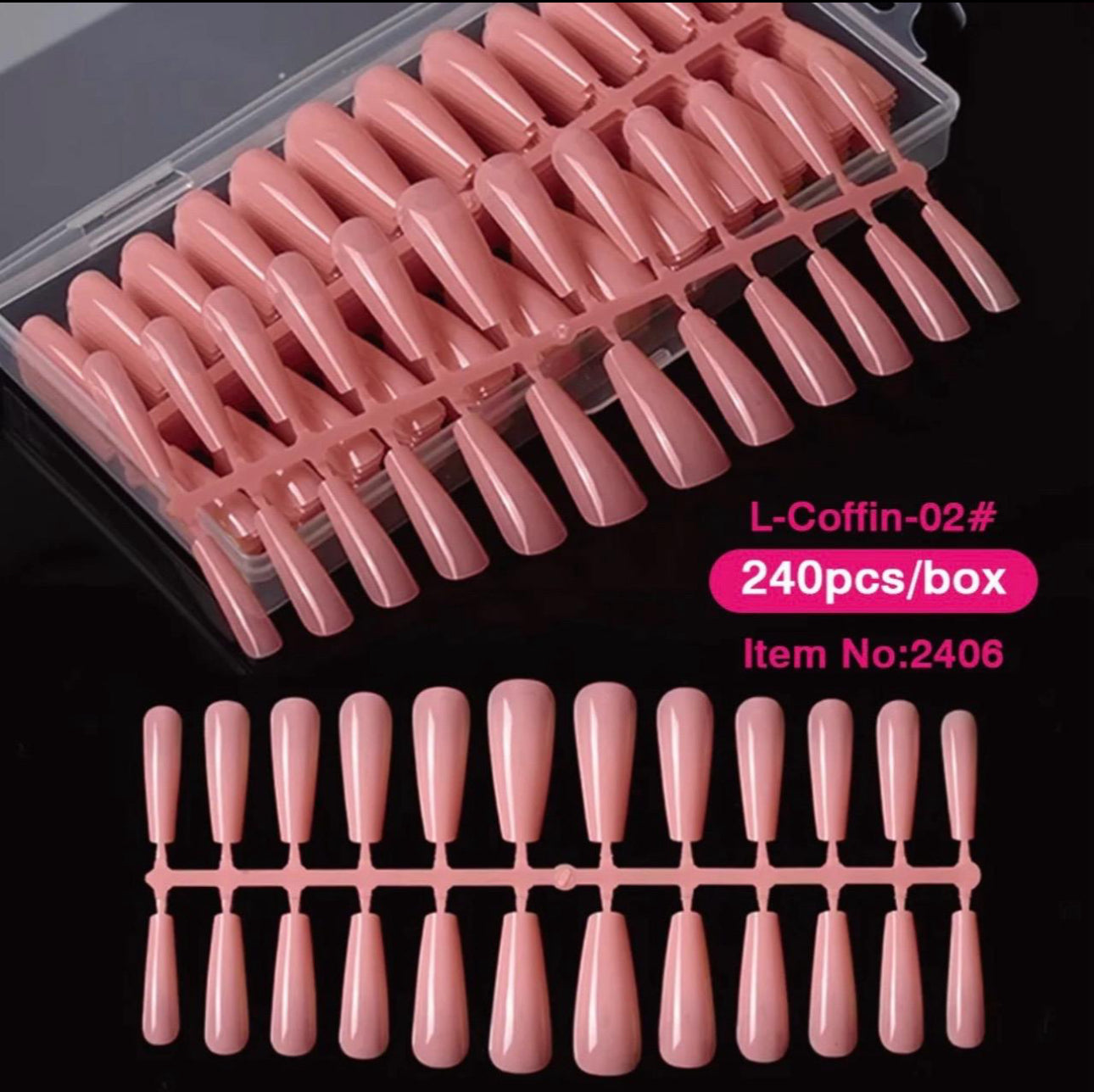240pcs Pre-Colored Deep Pink Nude Coffin Soft Gel Nail Tips