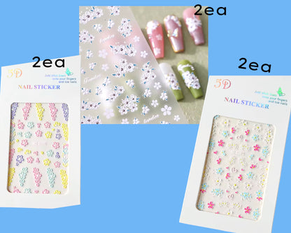 6PK 5D Embossed Flowers Nail Art Stickers Petals Decals Spring Summer Nail Decor