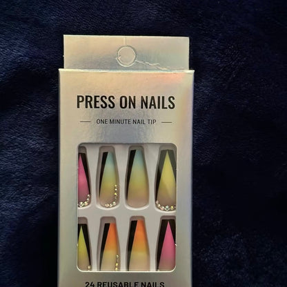 VanZeig’s Press On Nails Set "Pastel Pop Elegance"  Rhinestone French Manicure