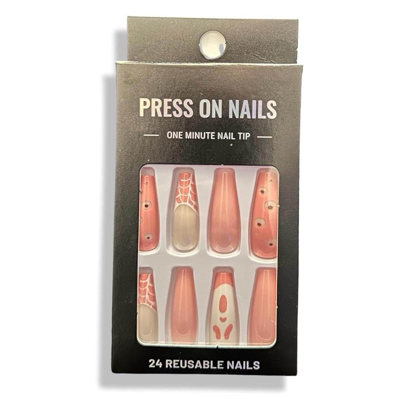 Press On Nails Set "Ghoulishly Sweet Spiderweb Delights"