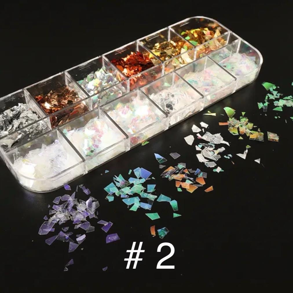 5PK Mermaid Nail Art Flakes, Sequins and Chunky Glitter Mix Set