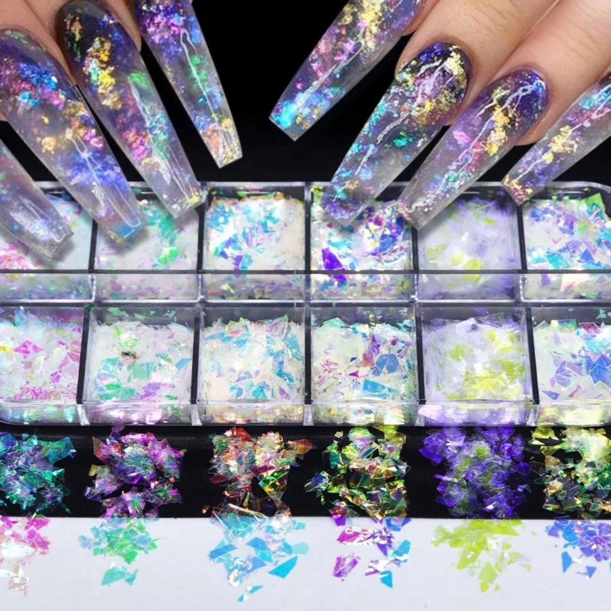 5PK Mermaid Nail Art Flakes, Sequins and Chunky Glitter Mix Set