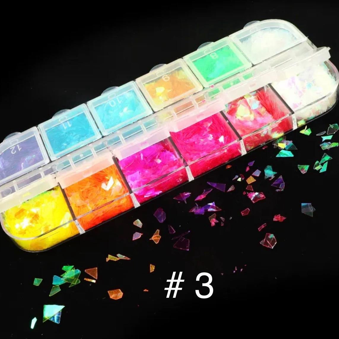 5PK Mermaid Nail Art Flakes, Sequins and Chunky Glitter Mix Set