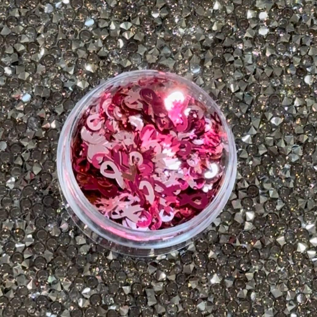 Breast Cancer Awareness Ribbon Shaped Glitter for Tumblers or Nail Art