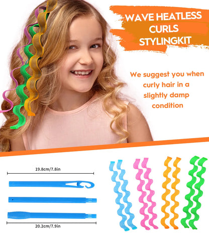 30 Pcs Heatless Hair Curlers Wave Curls Styling Kit With 2 Pcs Styling Hooks, No Heat Hair Curlers For Women Girls 6 Colors, 30 Cm 11.81 Inch