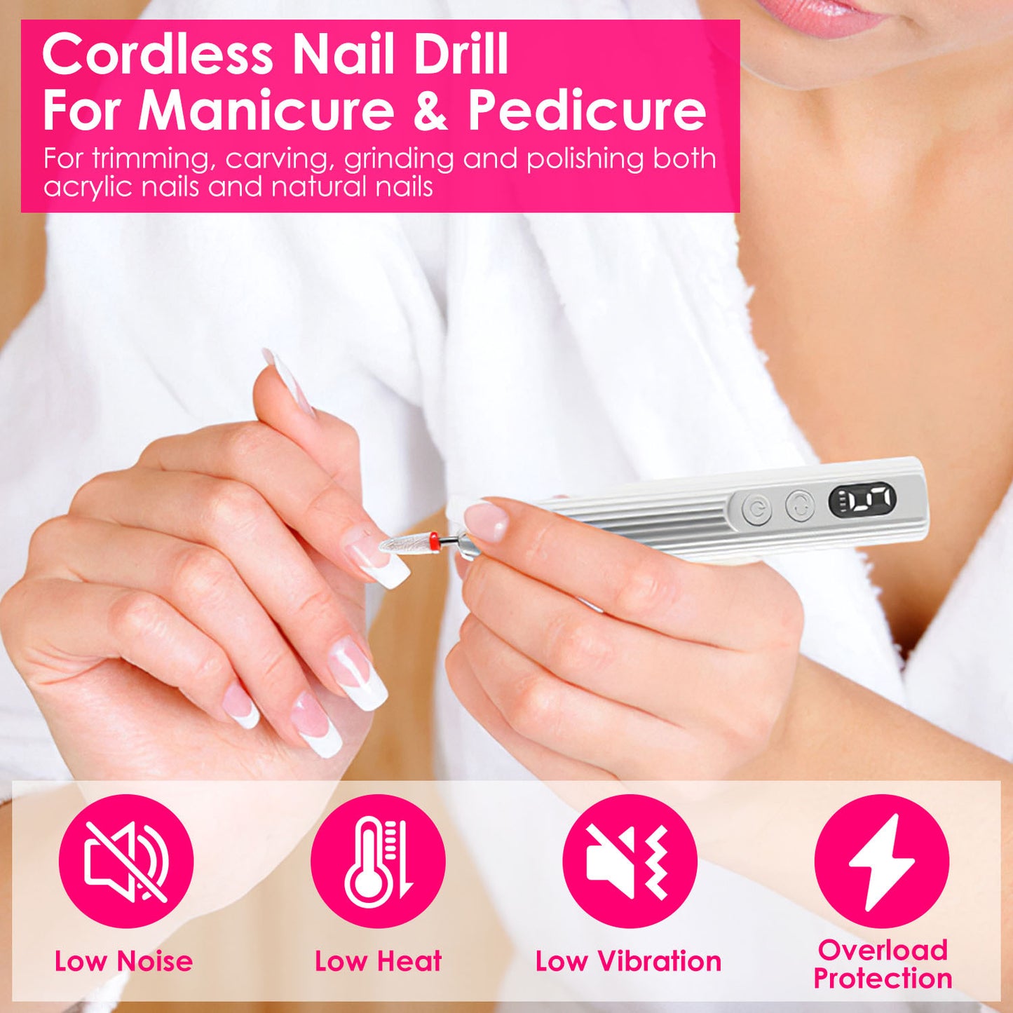 1Pc Portable Cordless Electric Nail Drill Kit Charging Base With UV Nail Dryer 6Pcs Nail Drill Bits 5Speeds Direction Control Timer Setting For Acrylic Gel Nails Polish Manicure Pedicure