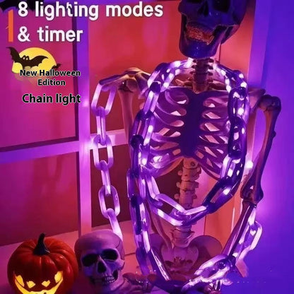 LED Waterproof Halloween Chain Link Outdoor Decoration |Lighted Dog Leash | 8 Functions | Warm White & Purple Light Options