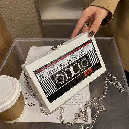 Women's Bag Creative Mixed Tape Chain Crossbody Box Bag