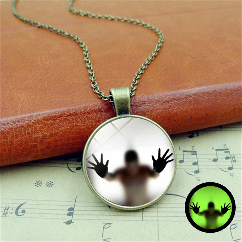 Halloween Style Luminous Round Necklace with Shadow Figure | Translucent Wall Design | Clavicle Pendant Jewelry