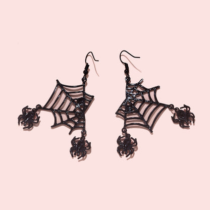 Creative Handmade Spider Web Earrings with Faux Rubies – Dangling Red Rhinestone Spiders, High-End Alloy Jewelry