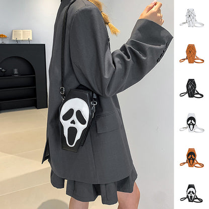 Coffin-shape Shoulder Bag w/ Gothic Ghost Face and Spider Web Design | Messenger Crossbody Bag | Unique Phone Bag For All!