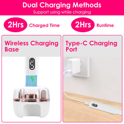 1Pc Portable Cordless Electric Nail Drill Kit Charging Base With UV Nail Dryer 6Pcs Nail Drill Bits 5Speeds Direction Control Timer Setting For Acrylic Gel Nails Polish Manicure Pedicure