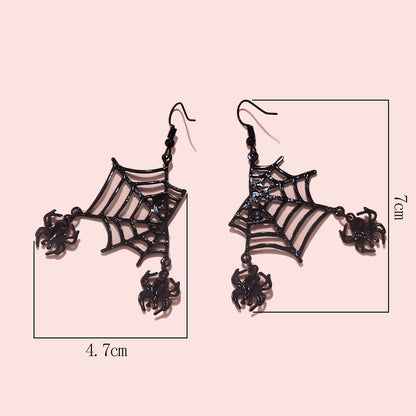 Creative Handmade Spider Web Earrings with Faux Rubies – Dangling Red Rhinestone Spiders, High-End Alloy Jewelry
