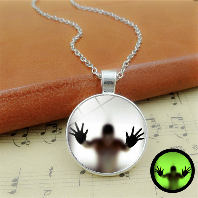 Halloween Style Luminous Round Necklace with Shadow Figure | Translucent Wall Design | Clavicle Pendant Jewelry