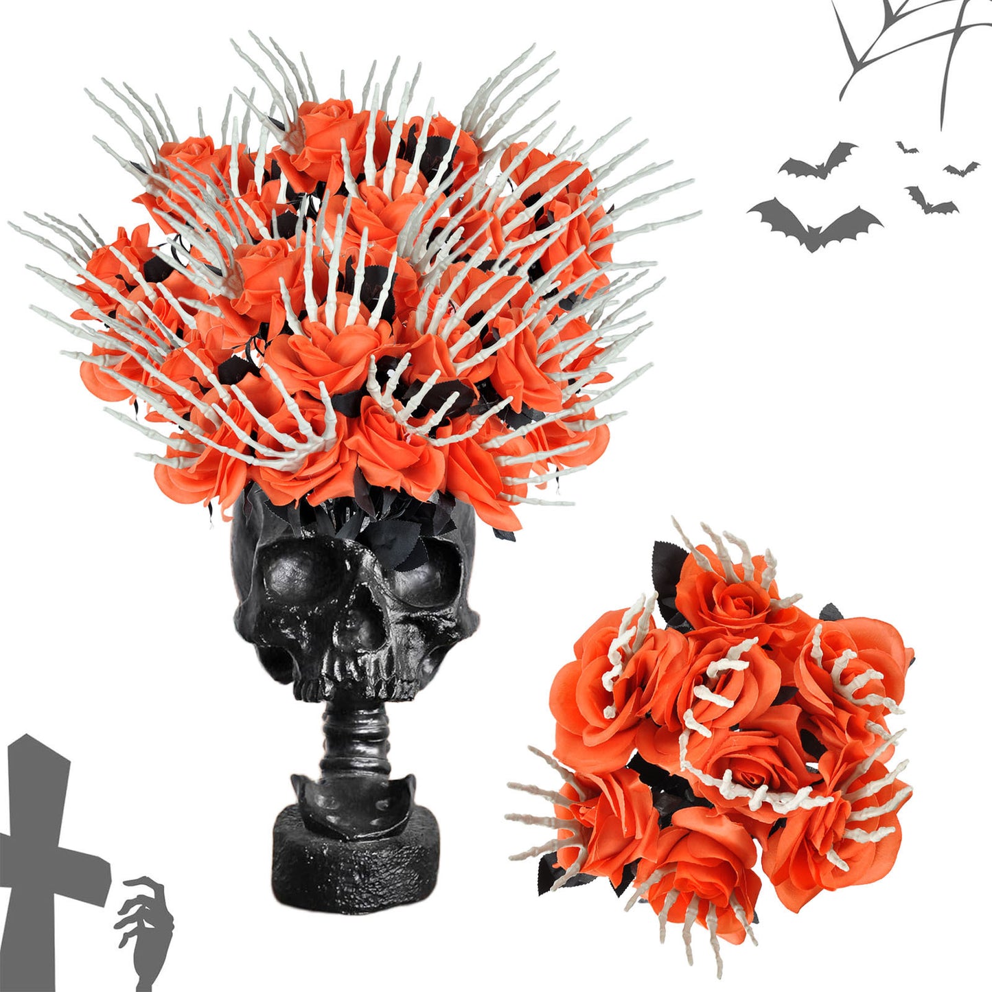 Halloween Skeleton Hand in Rose Spooky Decoration Ornaments for Vase or Bouquet Accents